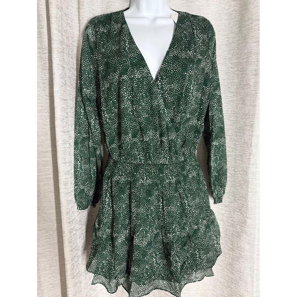 Sadie and Sage Green Polka Dot Long Sleeve Smocked Mini Dress Small NWT